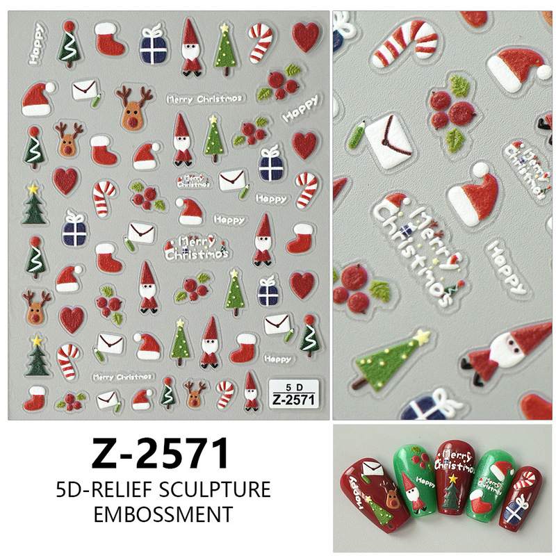 ヨーロッパとアメリカのクリスマスネイルアートステッカー漫画かわいい 5D 立体レリーフステッカー DIY ネイルアートアクセサリー子供のネイルステッカー|undefined