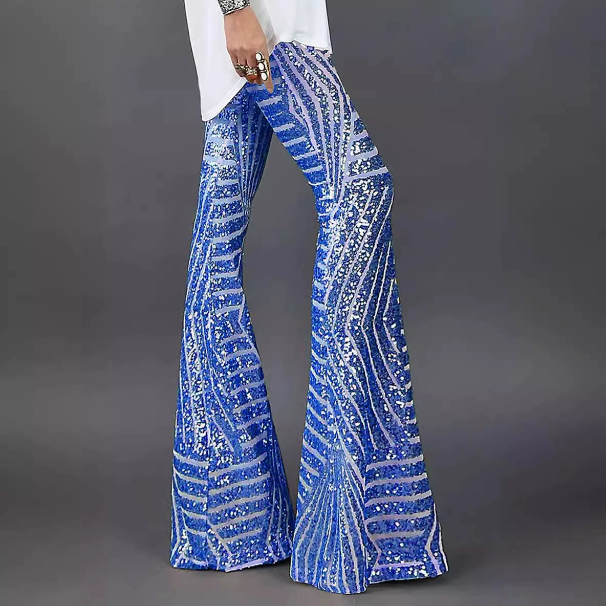 Повседневные брюки с блестками для женщин, новые европейские и американские свободные прямые широкие брюки с высокой талией, дропшиппинг