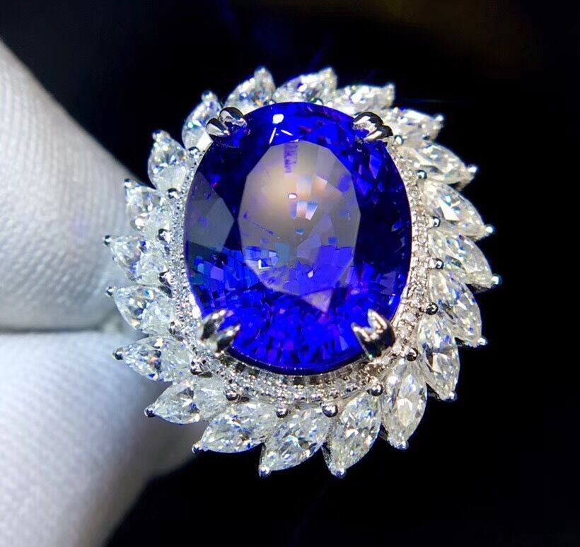 Royal Blue Tanzanite Open Ring Plated White Gold Micro-inlaid Luxury Jewellery display picture 4