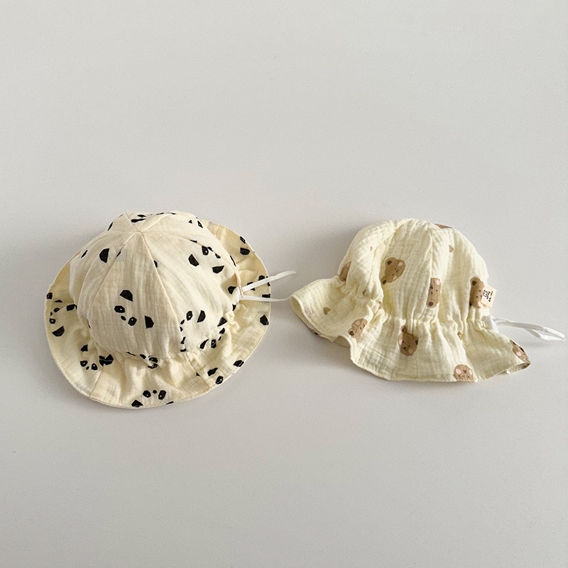 Sombrero para bebés primavera y otoño delgado algodón dibujos animados osos ajustables para bebés varillas sombrero pescador sombrero brotes