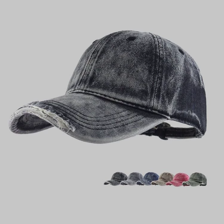 Denim baseball cap, leisure adjustable hat, washed look, size M (56–58 cm)