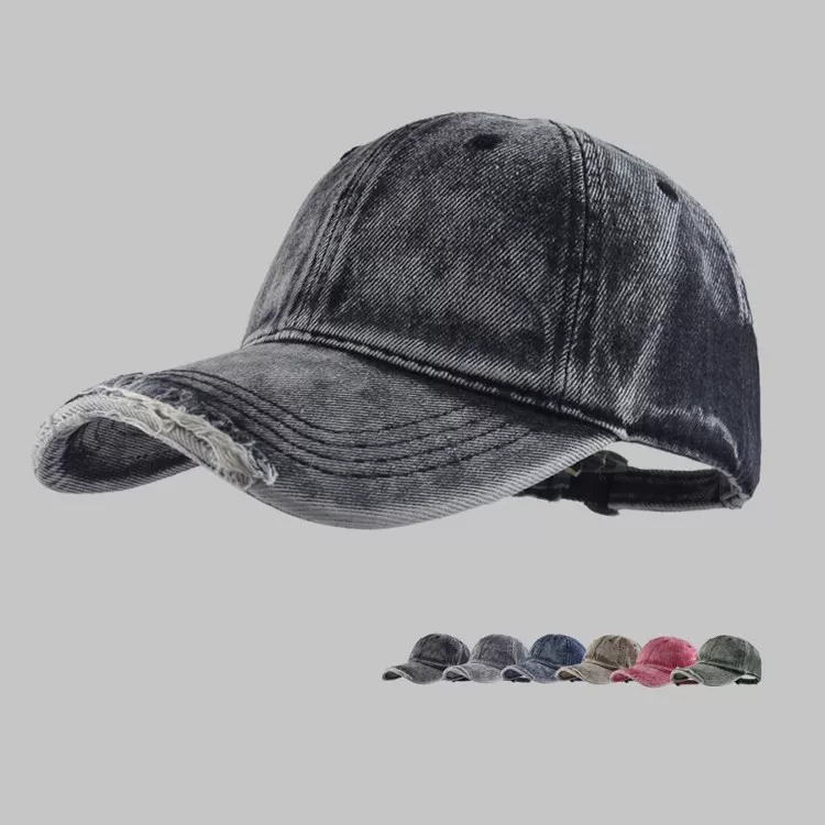 Denim baseball cap, leisure adjustable hat, washed look, size M (56–58 cm)