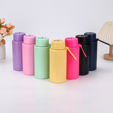 新款大容量304不锈钢保温杯纯色吸管水杯1000ml硅胶提手运动水壶