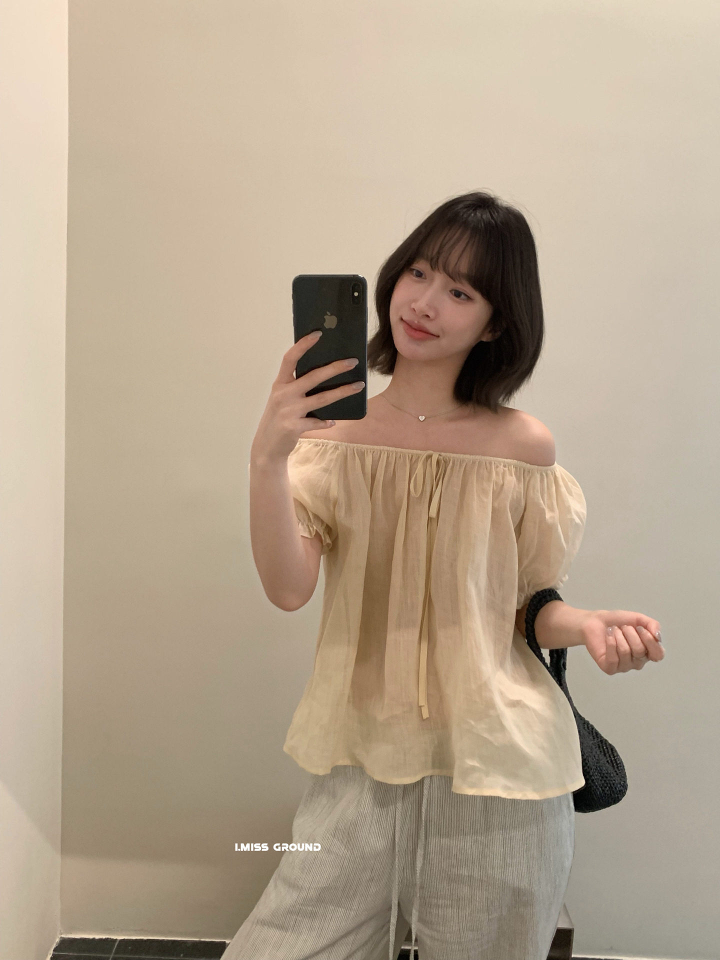 Áo sơ mi nữ tay bồng dây rút chất liệu ramie phong cách Pháp — xanh đậm, màu hồng, Xanh nước, ngọc trai trắng chi tiết 13