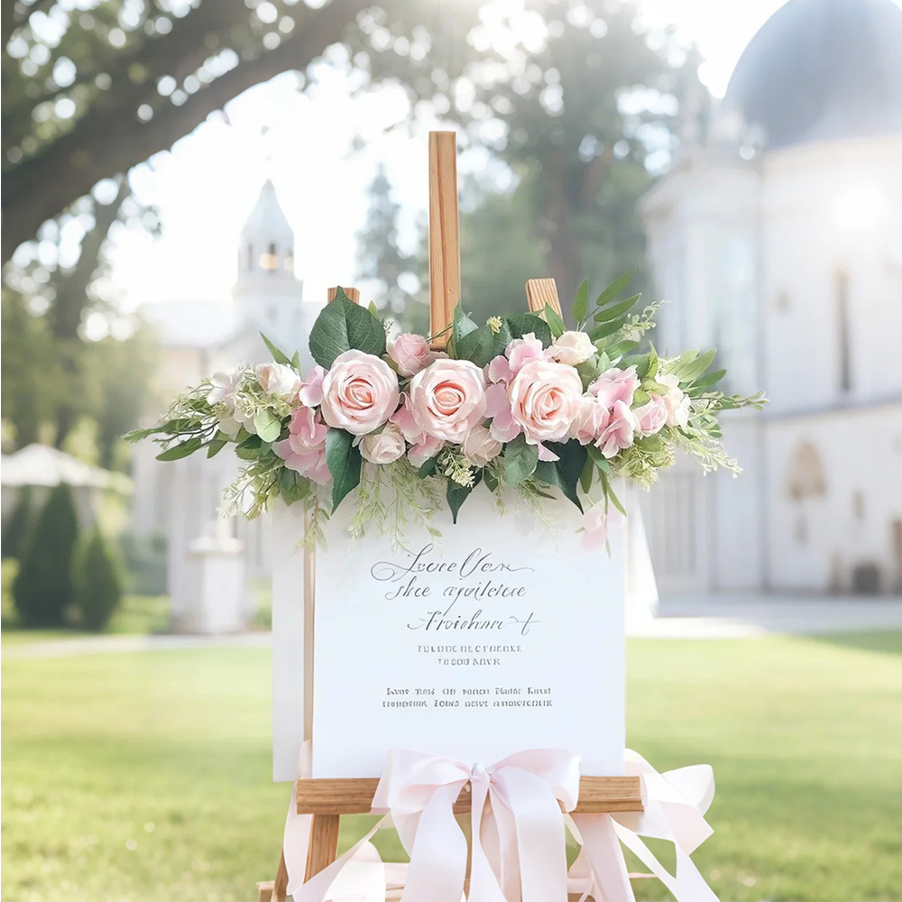Nuevas flores de bienvenida flores artificiales flores de rosa filas de boda silla trasera de flores de mesa de comedor espejo frente decoración de puerta