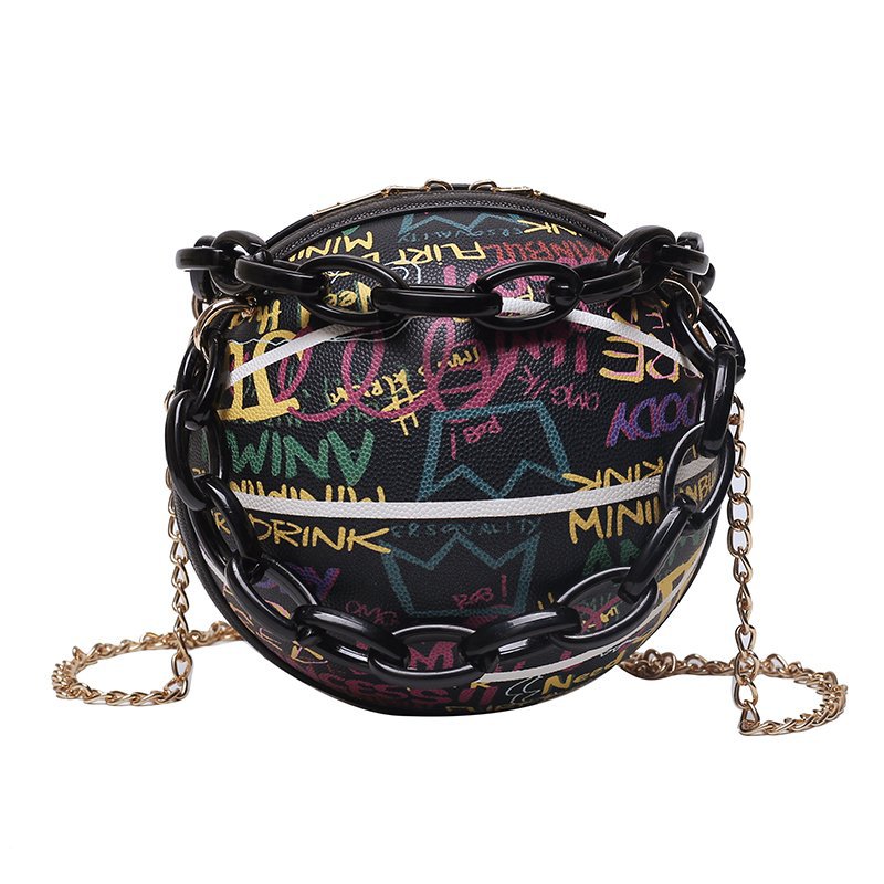 Bolso de hombro transfronterizo, tendencia de moda femenina, bolso de baloncesto de graffiti, bolso de mensajero de cadena de letras de calle con personalidad