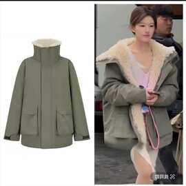 赵思露同款内里羊羔绒拼接中长款派克服一件过冬冲锋衣羊驼毛