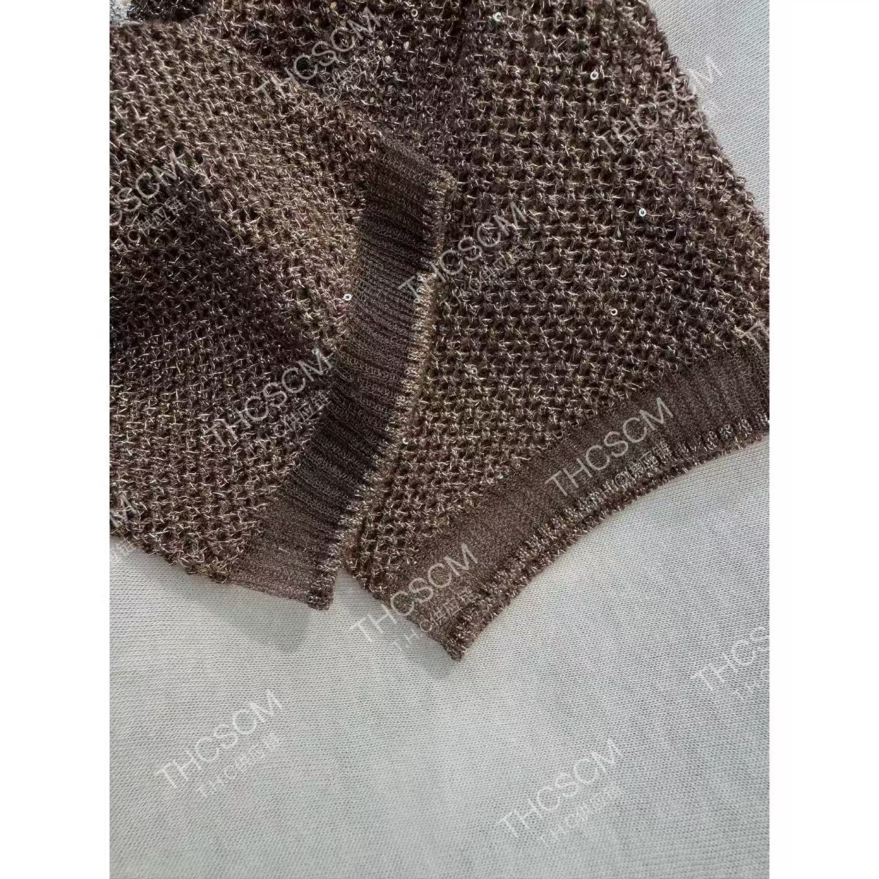 25秋冬 フレンチライトラグジュアリー IR肌触りシルクウールスパンコール糸Vネックスリム長袖ニットカーディガン