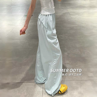 灰色速干工装裤女夏季薄款2026新款宽松直筒休闲小个子阔腿运动裤