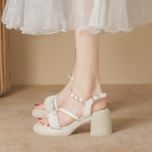 凉鞋女2024年夏季新款法式仙女风厚底配裙子粗跟一字带凉鞋高跟鞋