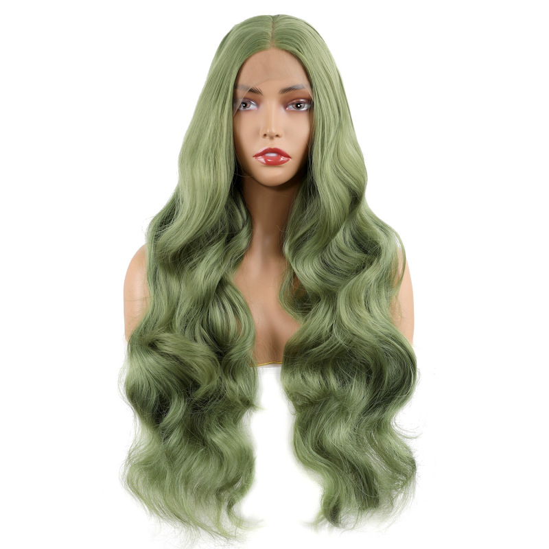 New Wig Chemical Fiber 13*4 Front Lace Wig Headgear Green Hand Hook Long Curly Hair Factory Dropshipping