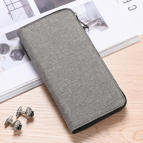 Factory wholesale canvas wallet for men long slim simple zipper handbag large capacity handbag multi-functional mobile phone bag