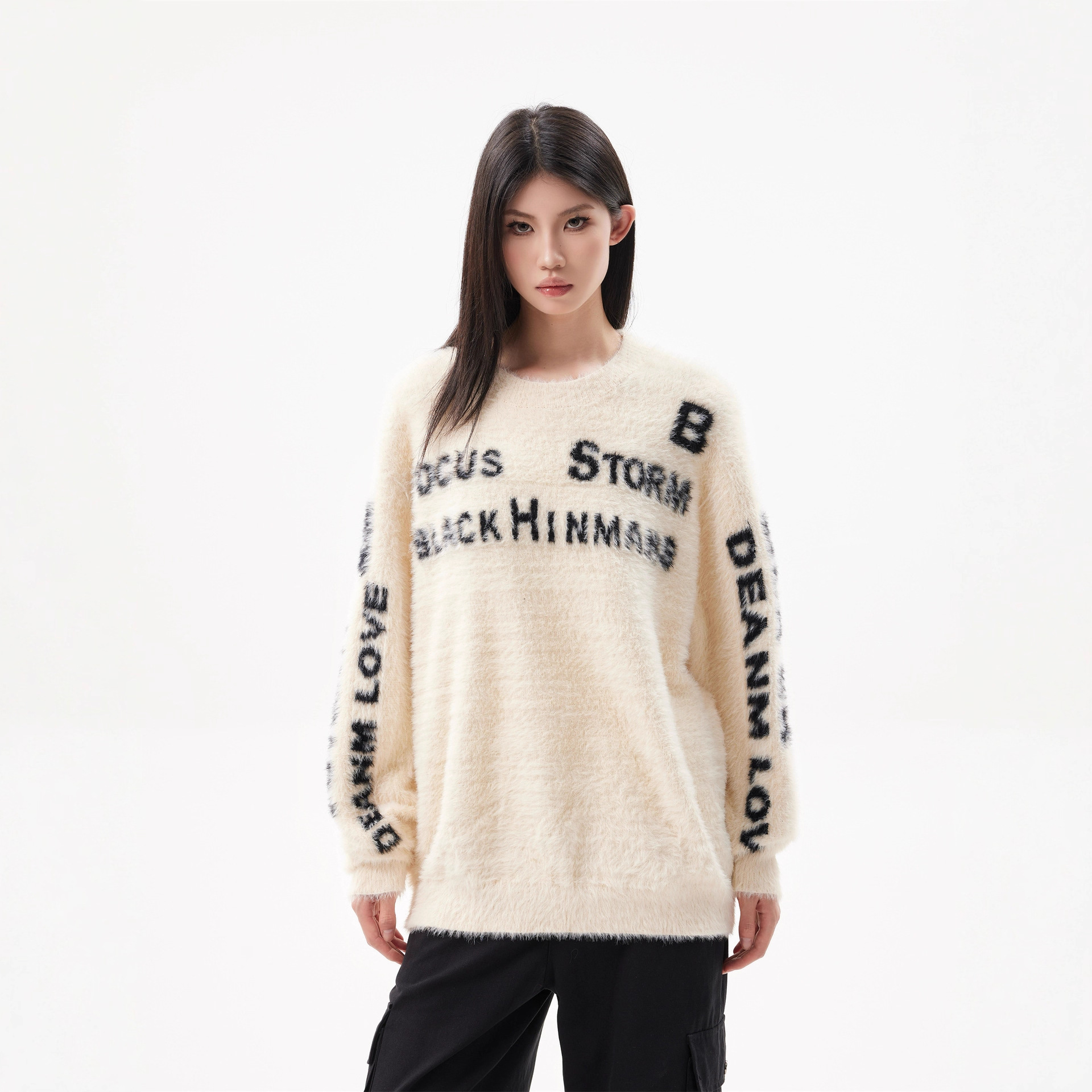 American High Street Soft Autumn and Winter Couple Sweaters for Women, Retro Creative Design Jacquard Letter Design Loose Needle Trend