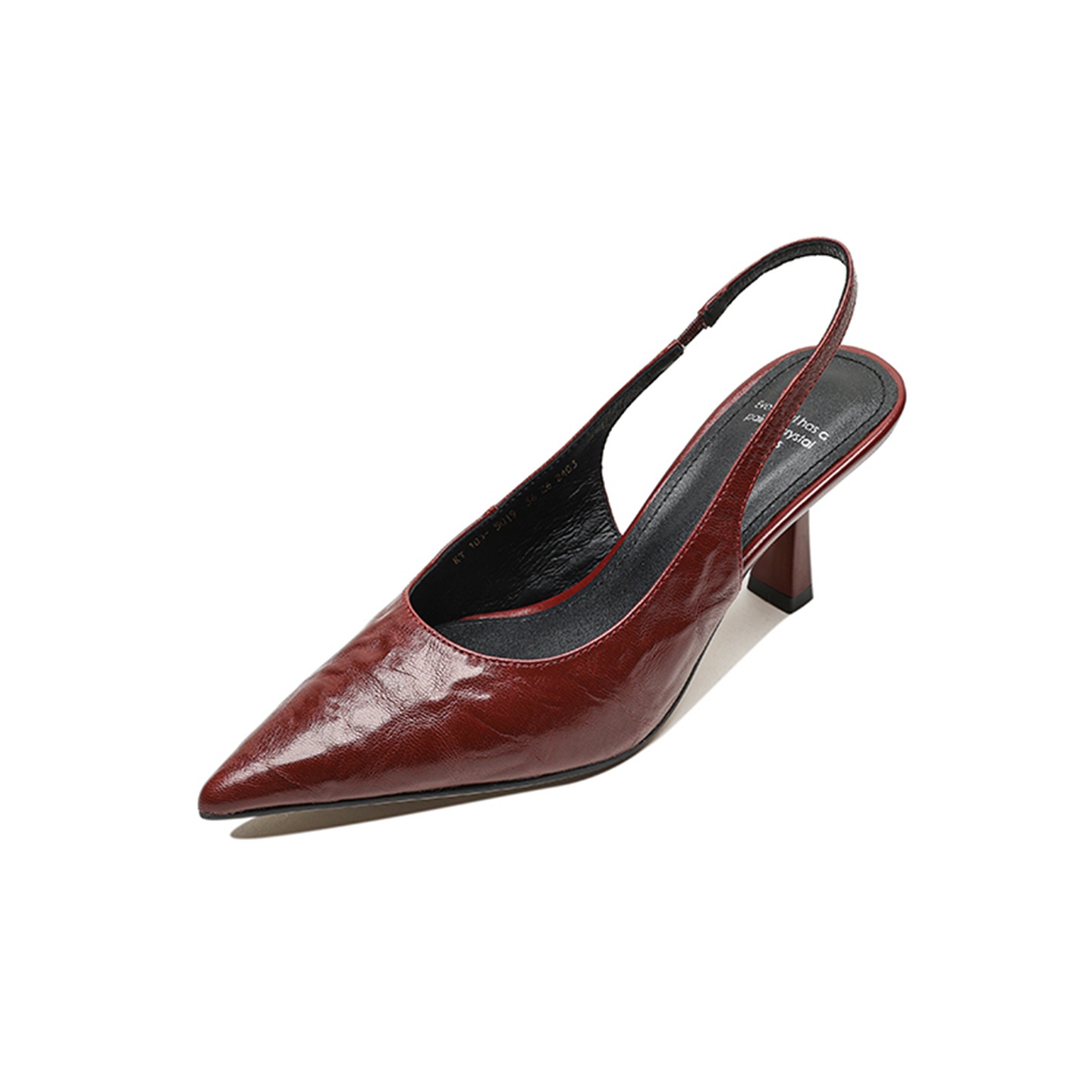 Sandal cao gót nữ mũi nhọn hở gót, da cừu, phong cách Hàn Quốc đơn giản — đen