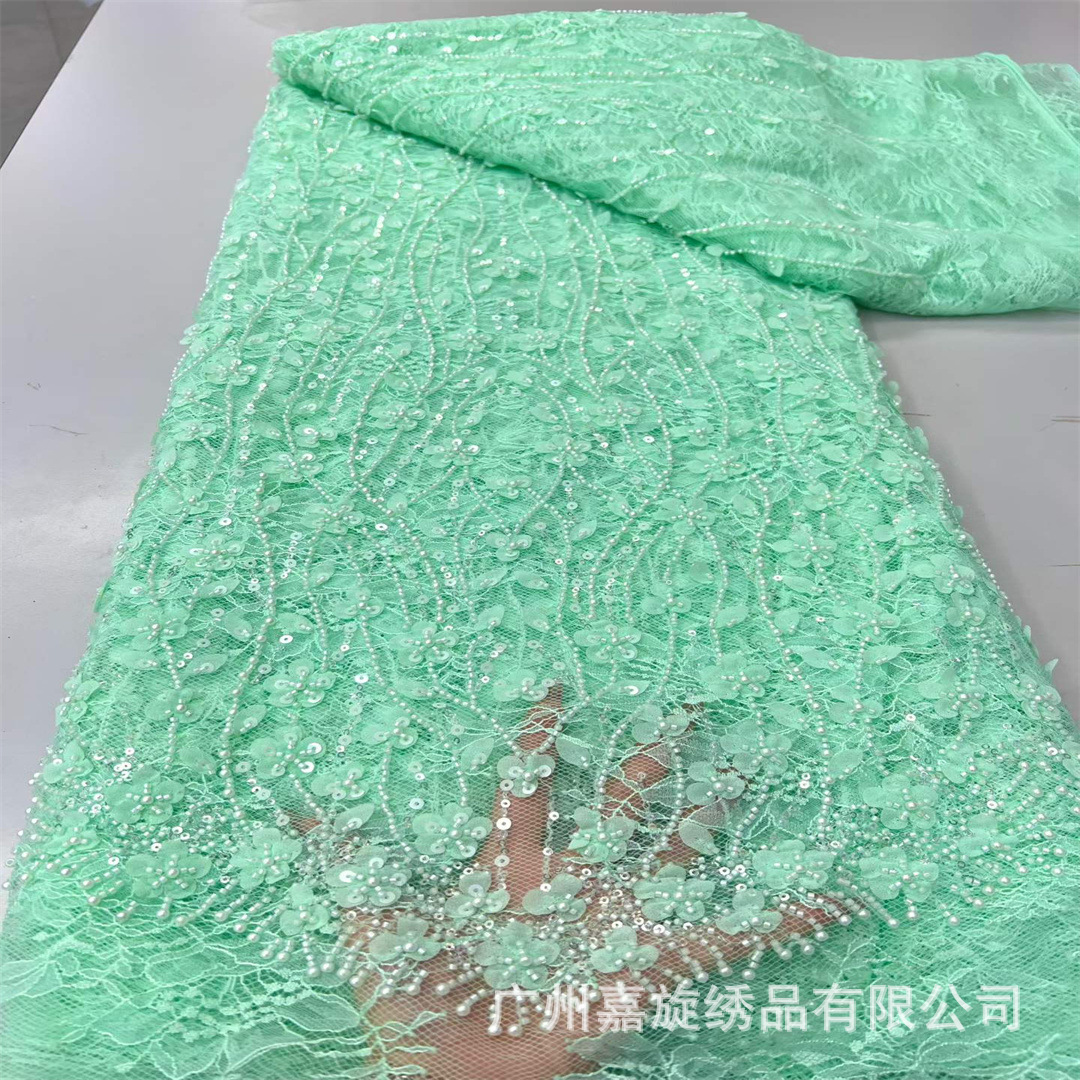 Nuevo mosaico láser estereoscópico rayas encaje tubo de cuentas tela bordada vestido de boda francés cheongsam tela bordada image 3