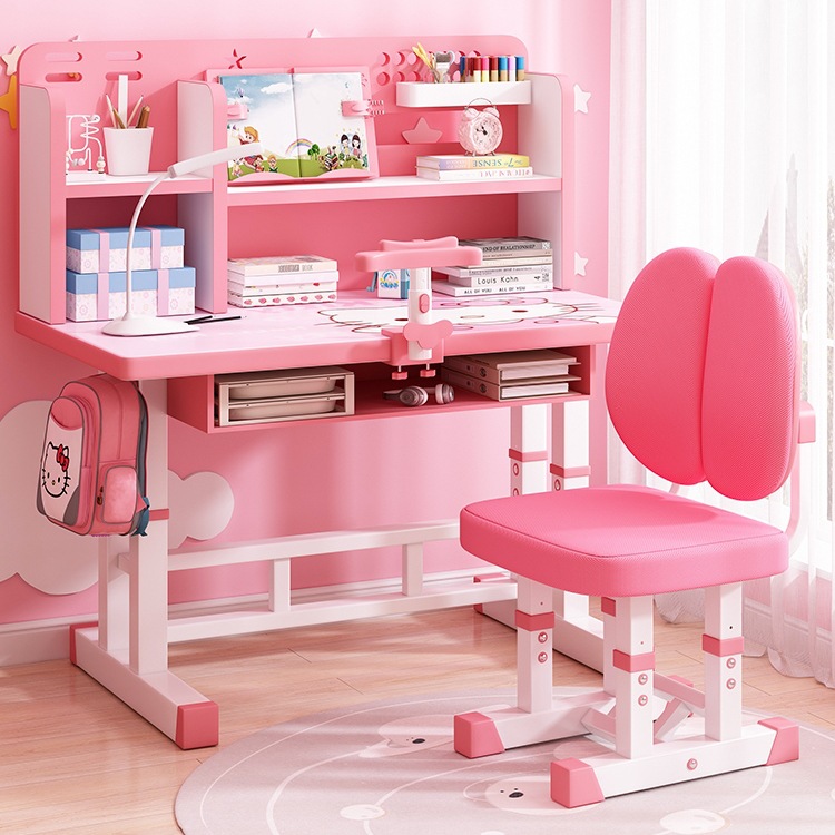 Children's Study Table, Primary School Student's Home Writing Desk and Chair Set, Liftable Children's Homework Correction Sitting Posture Table