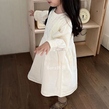 女童连衣裙儿童春装2025新款韩系高级感长裙裙子宝宝白色网红长袖