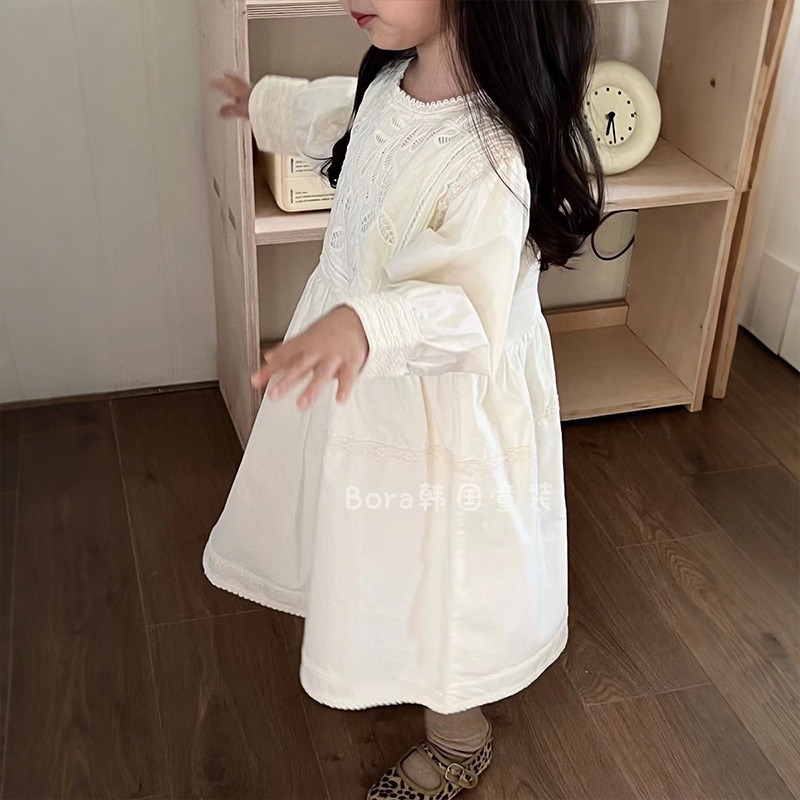 女童连衣裙儿童春装2025新款韩系高级感长裙裙子宝宝白色网红长袖