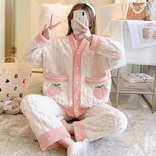 Coral Velvet Pajamas for Women Autumn and Winter New 2024 New Thickeneded Velvet Peach Flannel Winter Home Clothes