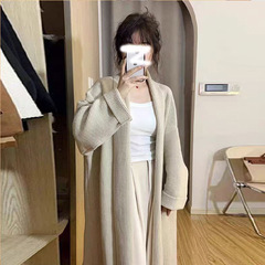 秋冬韩里韩气慵懒过膝针织开衫中长款温柔气质外穿宽袖口毛衣外套