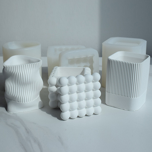 Ins Geometric Magic Ball Crystal Droplet Silicone Mold DIY Striped Storage Box Pen Holder Vase Plaster Ornament