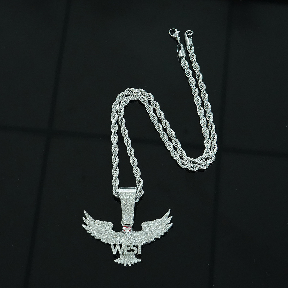 Juego de collar de 5mm de búho volador con diamantes dominantes de hip-hop para hombre, joyería de moda de diamantes completos tridimensionales de aleación