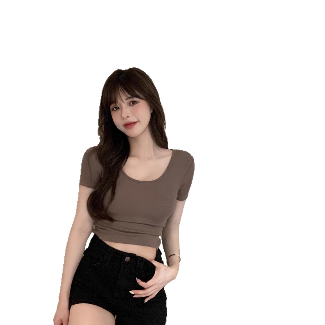 Camiseta de verano para mujer, top corto ajustado a la moda, estilo Pure Desire, top de manga corta ajustado dulce y picante para estudiantes, nuevo modelo 2026.