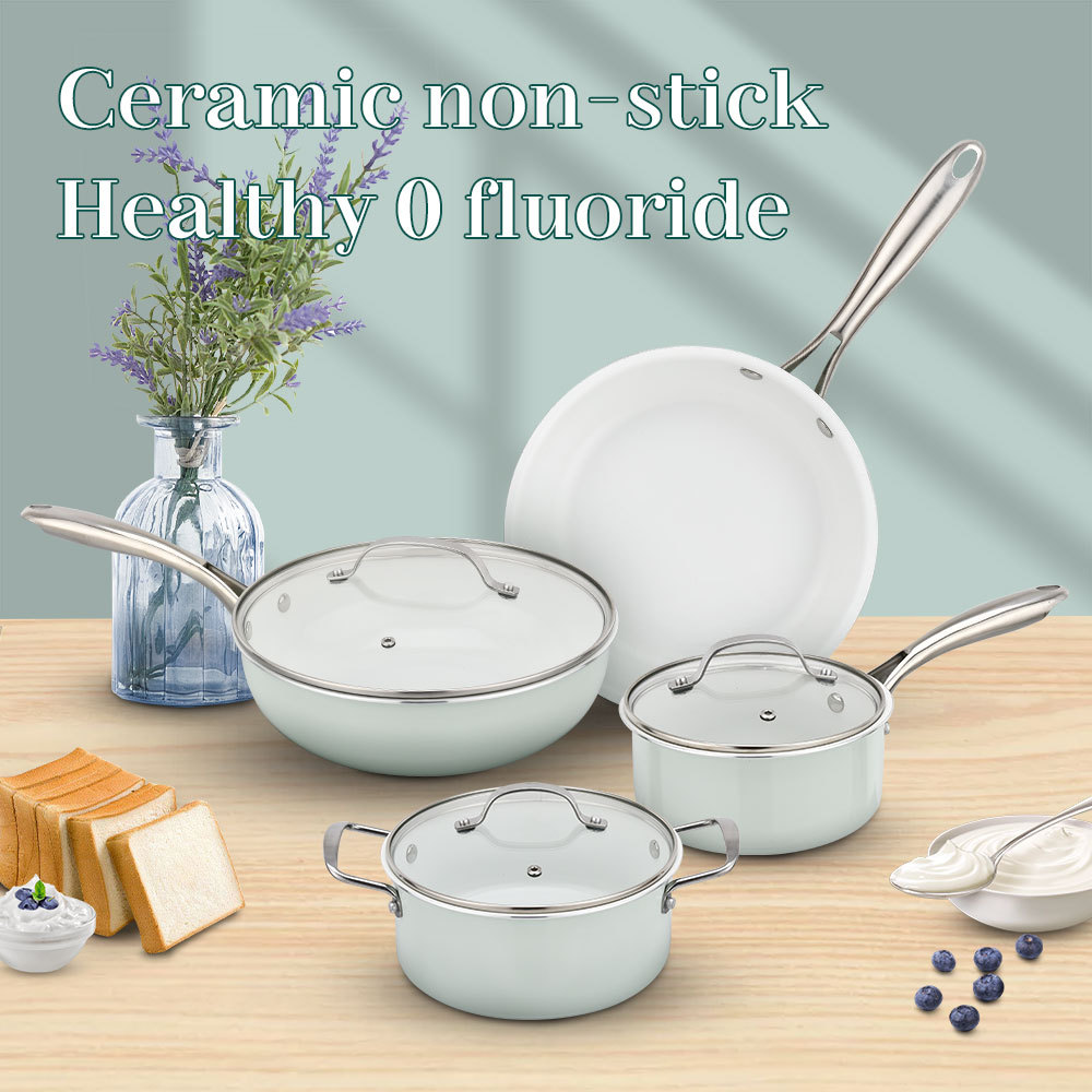Cross-Border In-Stock Ceramic Non-Stick Pan Set, Lightweight Home-Use Frying and Cooking Pot Combination, Export Cookware Set Wholesale