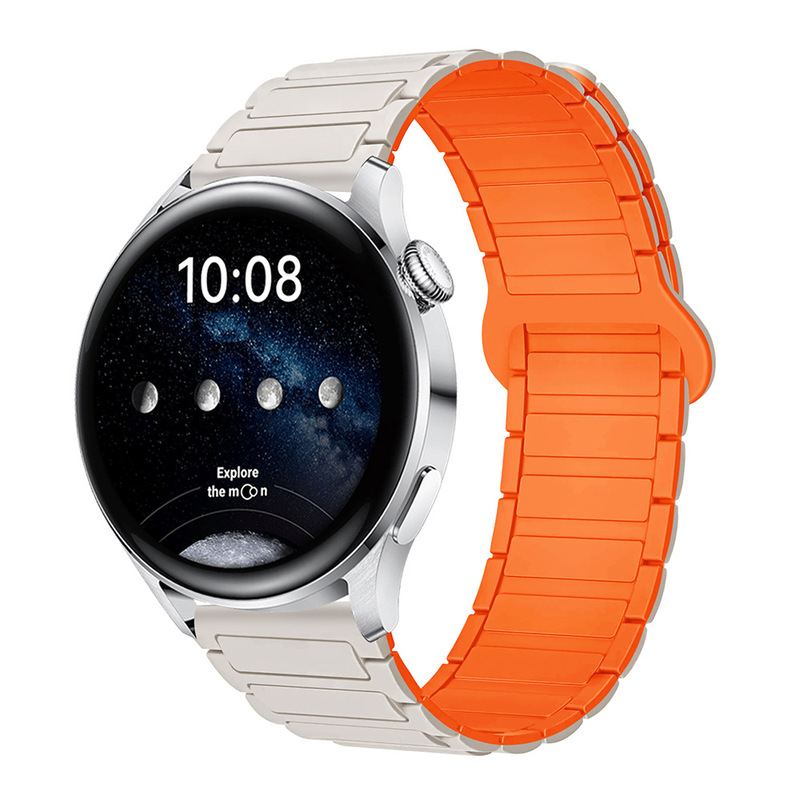 适用三星华为表带GT3/4/5荣耀watch4567二代三珠硅胶磁吸手表带|undefined