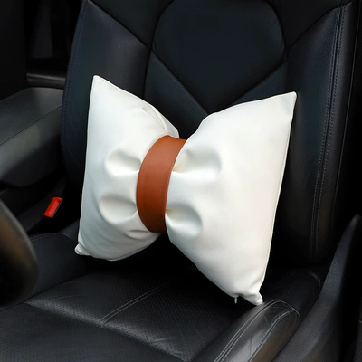 Seat Pillow Goddess Car Interior — Headrest - simple-leather-white-and-brown-waist
