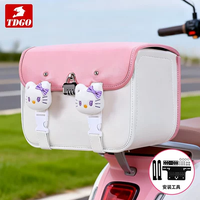 Helmet Storage, Electric car tail box - large-pink-tote-bag-combination-lock-universal-backrest-support-purple-cat-design-general