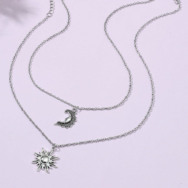 Long Sun Moon Single Layer Alloy Necklace