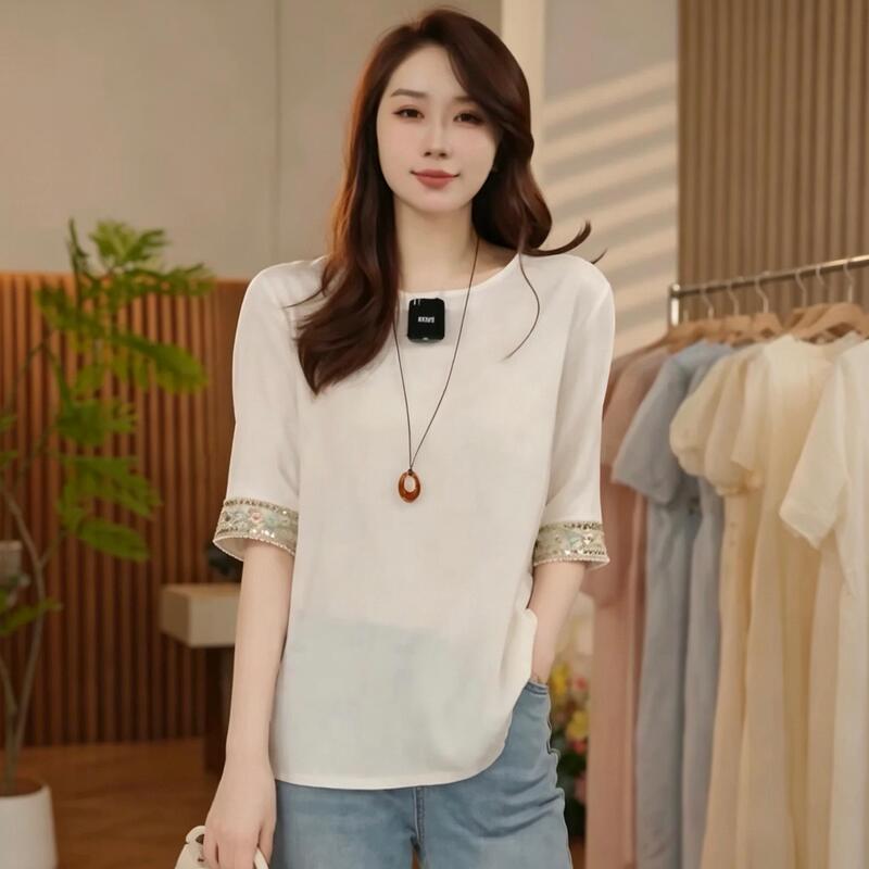 New Chinese-Style National Style Heavy Sequin Shirt T-Shirt for Women 2026 Summer New Loose Slimming Versatile Elegant Top New Chinese-Style National Style Heavy Sequin Shirt T-Shirt for Women 2026 Summer New Loose Slimming Versatile Elegant Top
