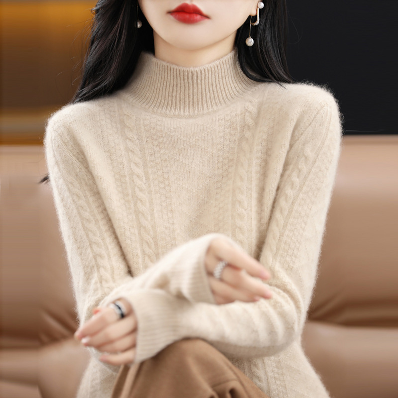 Seven needle thickened semi-aged woolen sweater female new skin-friendly warm cashmere knitwear in autumn and winter twisted floral sweater