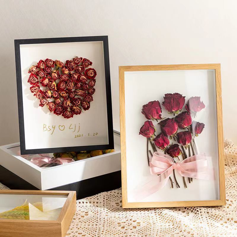 Rose Flower Stereo Hollow Dried Flower Photo Frame Table Creative DIY Flower Preservation Rose Frame