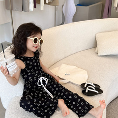 代發童裝兒童套裝夏裝新款女童韓版薄款無袖彈力背心闊腿褲外貿