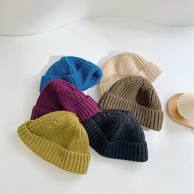 Unisex Children's hat Autumn solid color baby wool hat Autumn winter boys and girls warm melon skin hat knitted hat_voghion.com