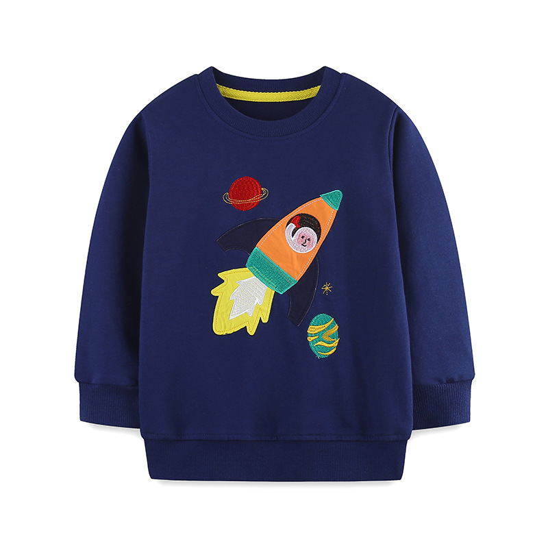 Modas para niños de otoño nueva camiseta infantil de manga larga camiseta impresa de cohetes de estilo europeo y americano camiseta deportiva de niños mezclada