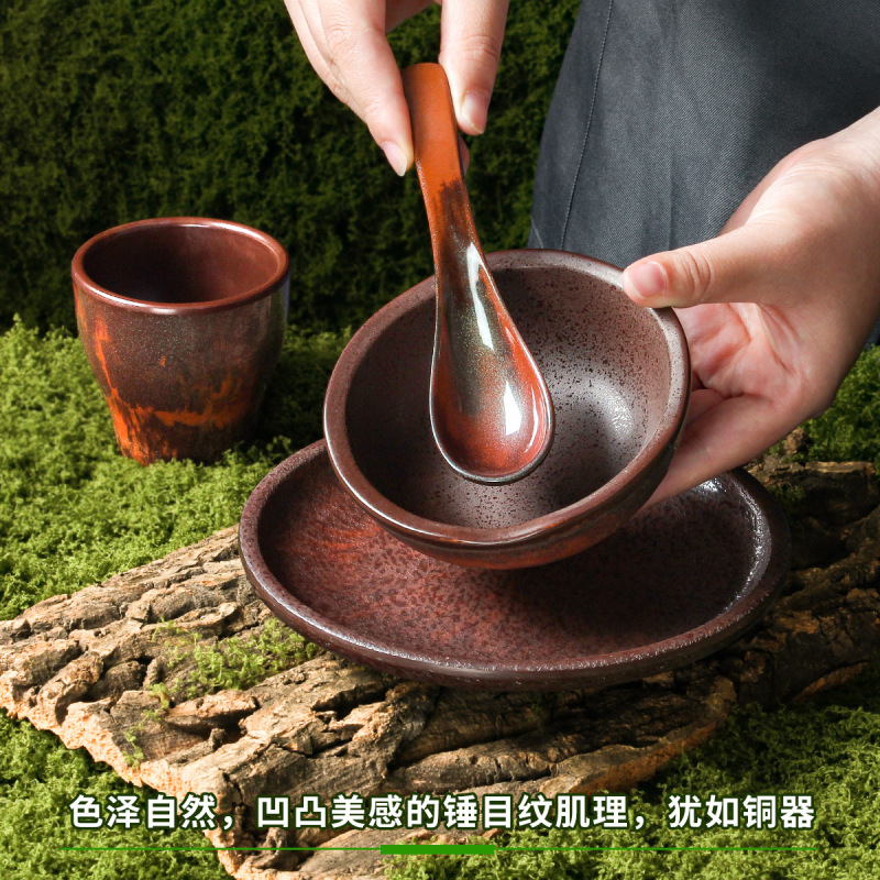 密胺山野风餐具火锅店饭店餐厅酒店烧烤摆台四件套专用碗小碗套装|undefined