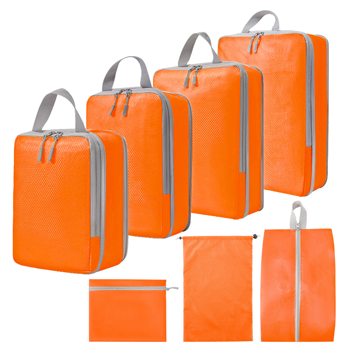 압축 된 7 조각 세트 오렌지 (신발 가방 번들 포켓 플랫 포켓)