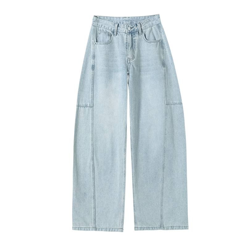 Retro recto machete jeans de mujer primavera y otoño 2025 nuevo tamaño grande suelto diseño de cubierta de carne sensación de pantalones de banano