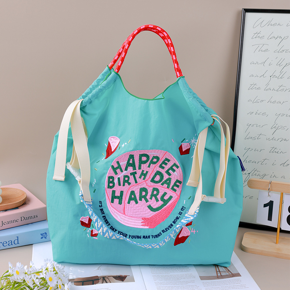 Lake blue birthday cake + sky blue jacquard shoulder strap