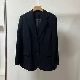 商场同款2024春新款时尚黑色显瘦宽松翻领长袖西装外套5F2110111