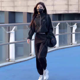 欧货休闲运动套装女春秋2026新款设计感洋气速干开衫运动服两件套
