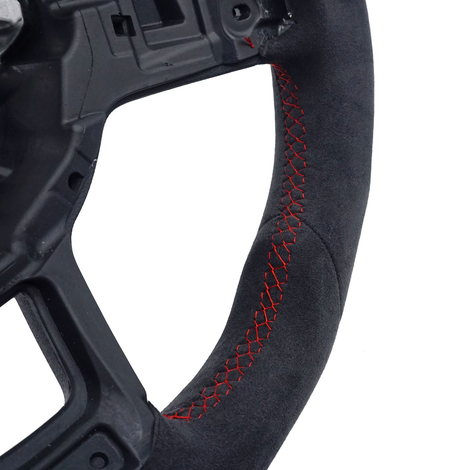 Suitable for Volkswagen Golf mk7 GTI RLINE, full suede with red stitching and red return-to-center mark on the steering wheel base