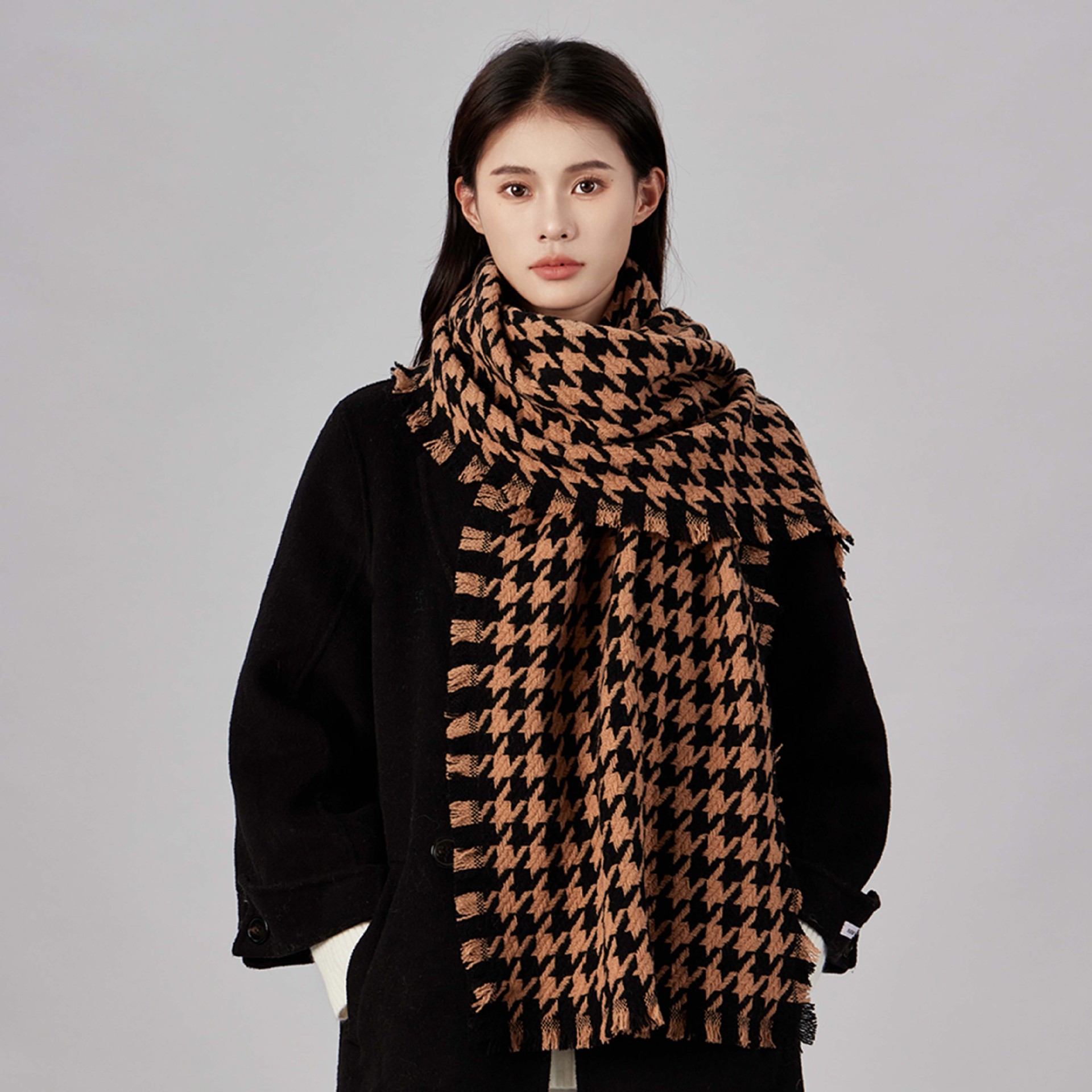 100% bufanda de lana houndstooth moda Otoño e Invierno Plaid bufanda invierno popular chal de los hombres de alta calidad