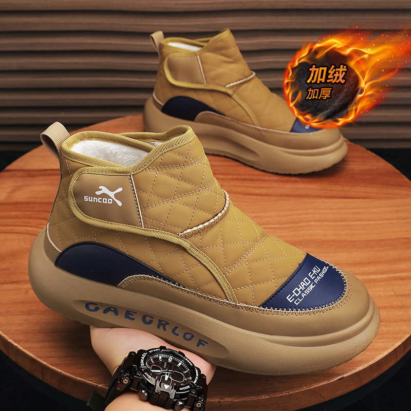 Huili 스노우 부츠 남자 겨울 새 두꺼운 기모 따뜻한 하이탑 코튼 슈즈 한국 유행 겨울 남성용 코튼 부츠