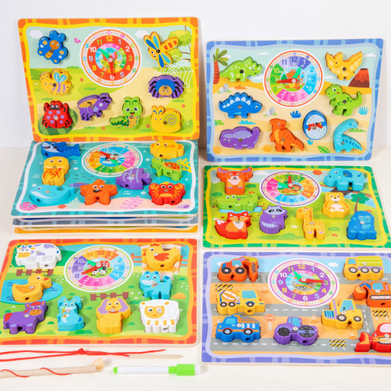 Wooden Fishing Beaded Clock Sketchboard Multi-functional Matching Board Infant Early Education Educational Children's Toys
