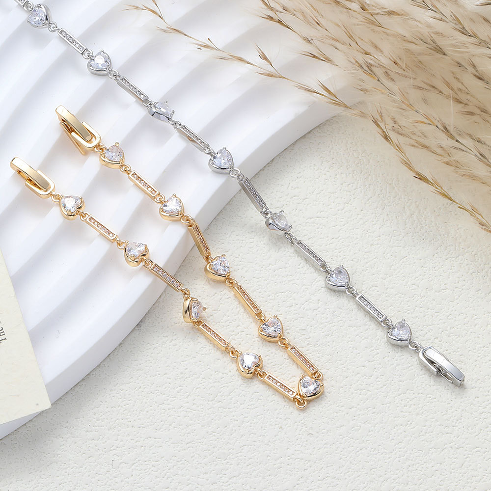 Pulsera de verano para mujer, popular, de alta gama, de cobre puro, sencilla, elegante y única, con piedras de circonita en forma de corazón._voghion.com