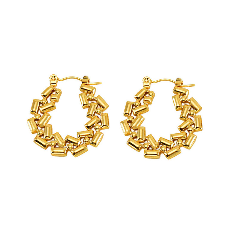 Holiday Occasion 304 Stainless Steel Material PVD Coated 18K Gold Plated Star 304 Stainless Steel Retro Waterproof Non Tarnish Hoop Earrings
